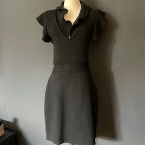 VALENTINO vintage 100% wool ruffled v-neck dress